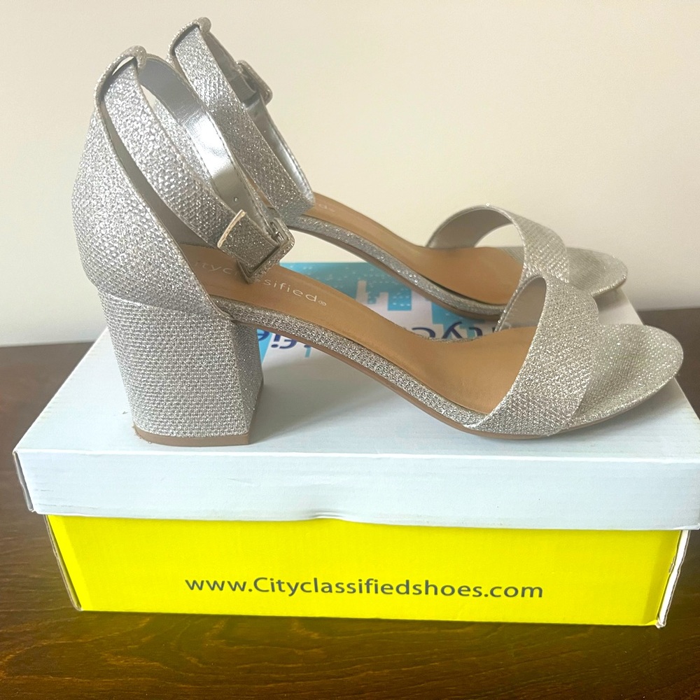 Silver evening shoes size 10